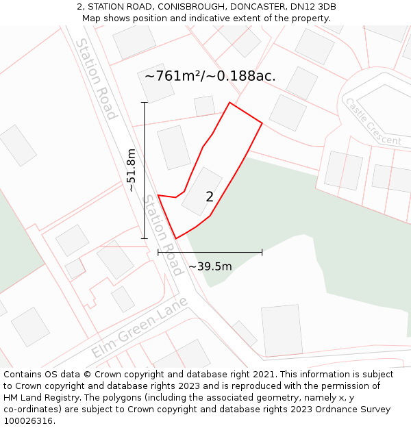 2, STATION ROAD, CONISBROUGH, DONCASTER, DN12 3DB: Plot and title map