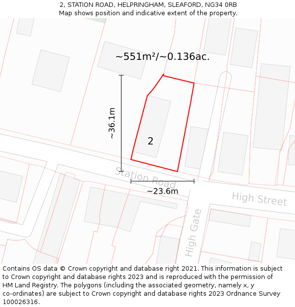 2, STATION ROAD, HELPRINGHAM, SLEAFORD, NG34 0RB: Plot and title map