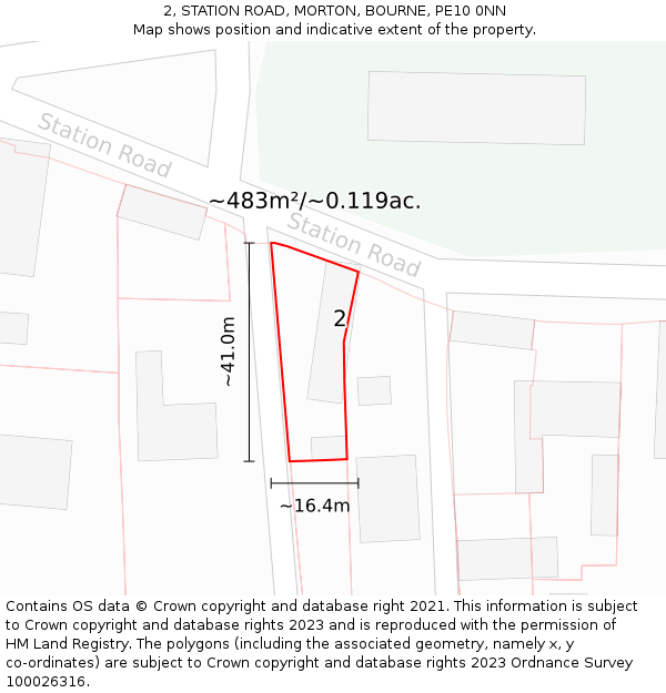 2, STATION ROAD, MORTON, BOURNE, PE10 0NN: Plot and title map