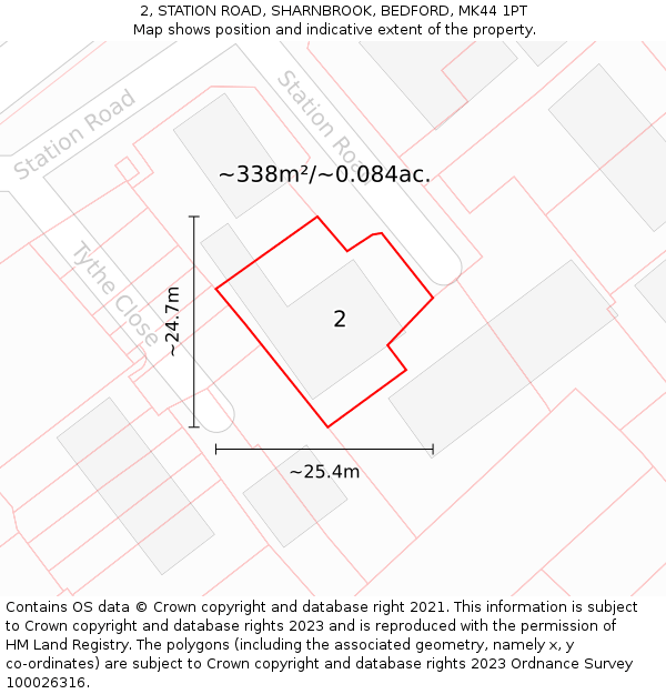 2, STATION ROAD, SHARNBROOK, BEDFORD, MK44 1PT: Plot and title map