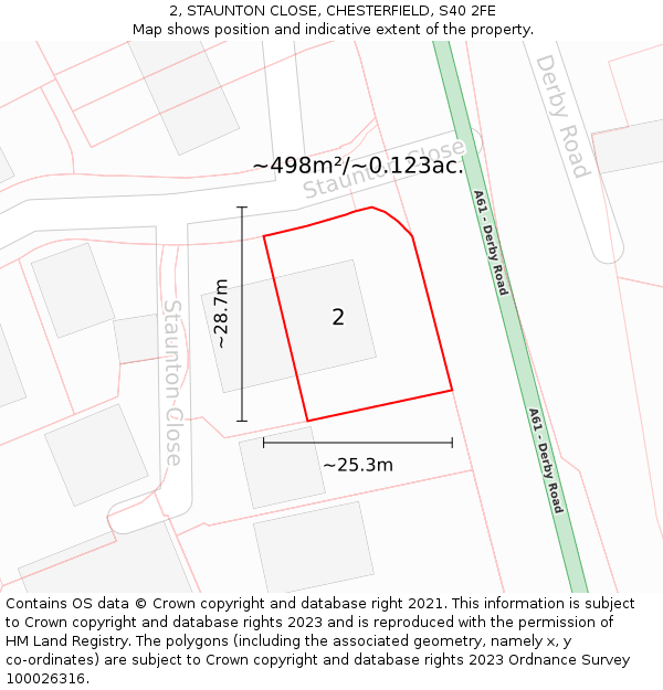 2, STAUNTON CLOSE, CHESTERFIELD, S40 2FE: Plot and title map