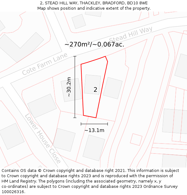 2, STEAD HILL WAY, THACKLEY, BRADFORD, BD10 8WE: Plot and title map
