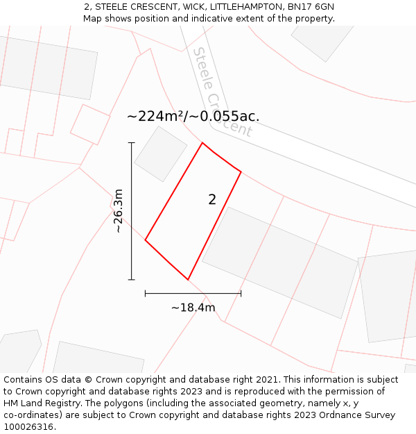 2, STEELE CRESCENT, WICK, LITTLEHAMPTON, BN17 6GN: Plot and title map
