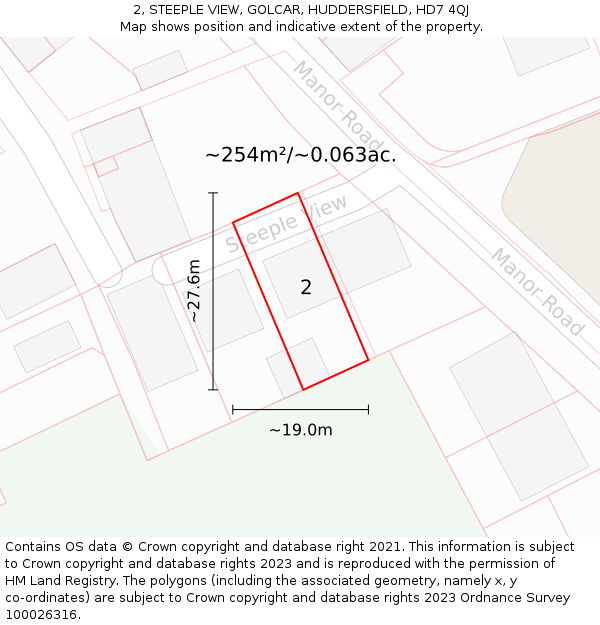 2, STEEPLE VIEW, GOLCAR, HUDDERSFIELD, HD7 4QJ: Plot and title map