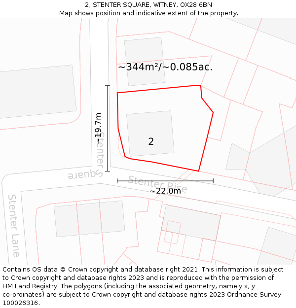 2, STENTER SQUARE, WITNEY, OX28 6BN: Plot and title map