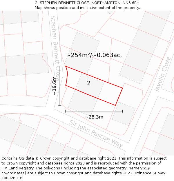 2, STEPHEN BENNETT CLOSE, NORTHAMPTON, NN5 6PH: Plot and title map