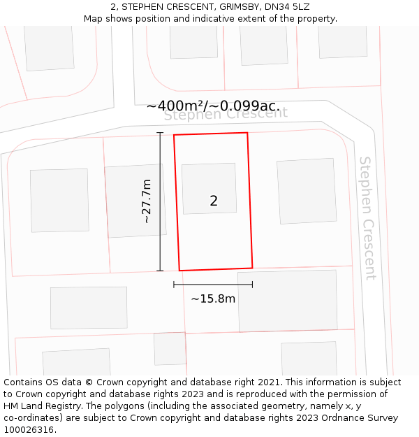 2, STEPHEN CRESCENT, GRIMSBY, DN34 5LZ: Plot and title map