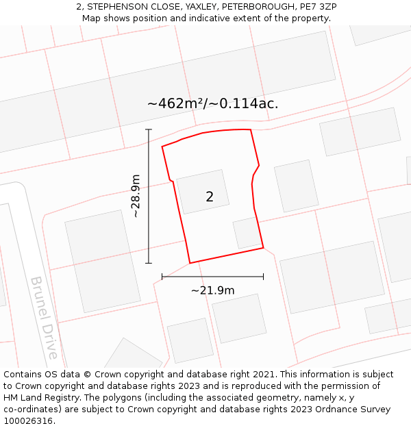 2, STEPHENSON CLOSE, YAXLEY, PETERBOROUGH, PE7 3ZP: Plot and title map