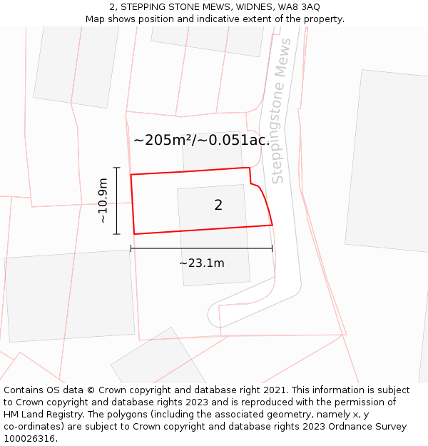 2, STEPPING STONE MEWS, WIDNES, WA8 3AQ: Plot and title map