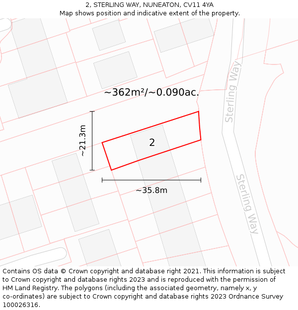 2, STERLING WAY, NUNEATON, CV11 4YA: Plot and title map
