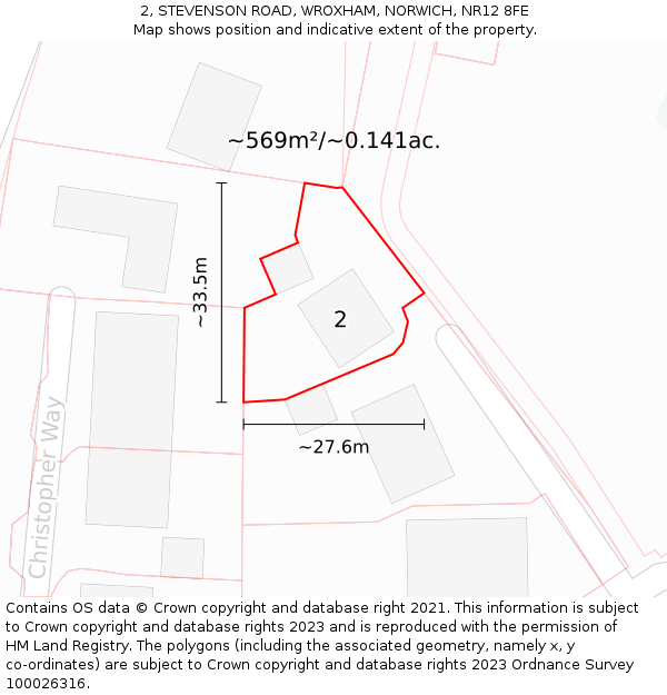 2, STEVENSON ROAD, WROXHAM, NORWICH, NR12 8FE: Plot and title map