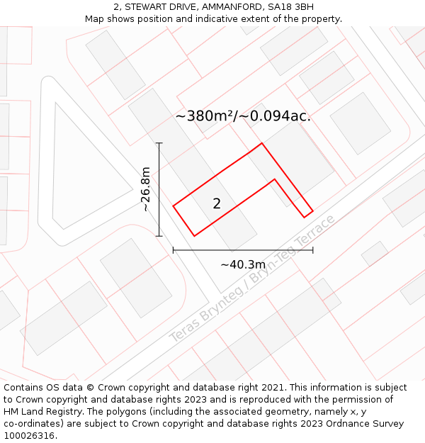 2, STEWART DRIVE, AMMANFORD, SA18 3BH: Plot and title map