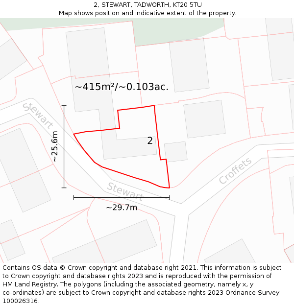 2, STEWART, TADWORTH, KT20 5TU: Plot and title map