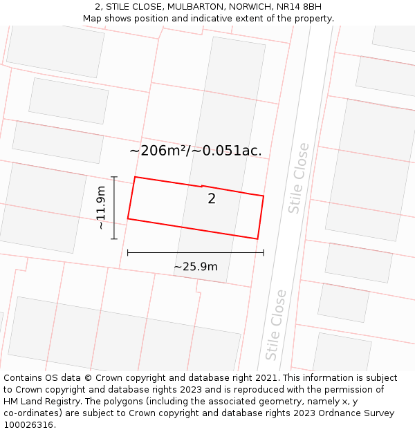 2, STILE CLOSE, MULBARTON, NORWICH, NR14 8BH: Plot and title map