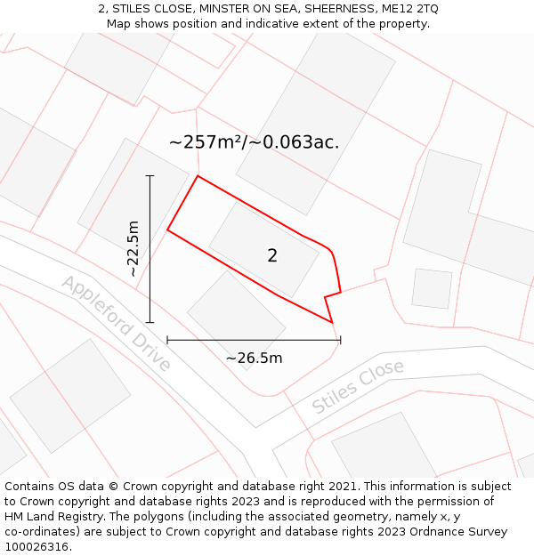 2, STILES CLOSE, MINSTER ON SEA, SHEERNESS, ME12 2TQ: Plot and title map