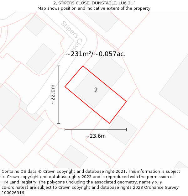 2, STIPERS CLOSE, DUNSTABLE, LU6 3UF: Plot and title map