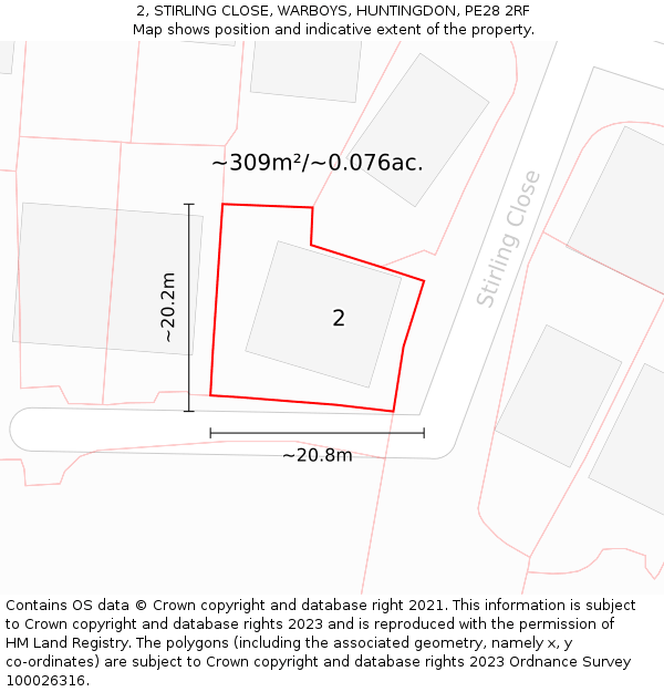 2, STIRLING CLOSE, WARBOYS, HUNTINGDON, PE28 2RF: Plot and title map