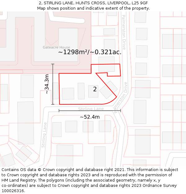 2, STIRLING LANE, HUNTS CROSS, LIVERPOOL, L25 9GF: Plot and title map
