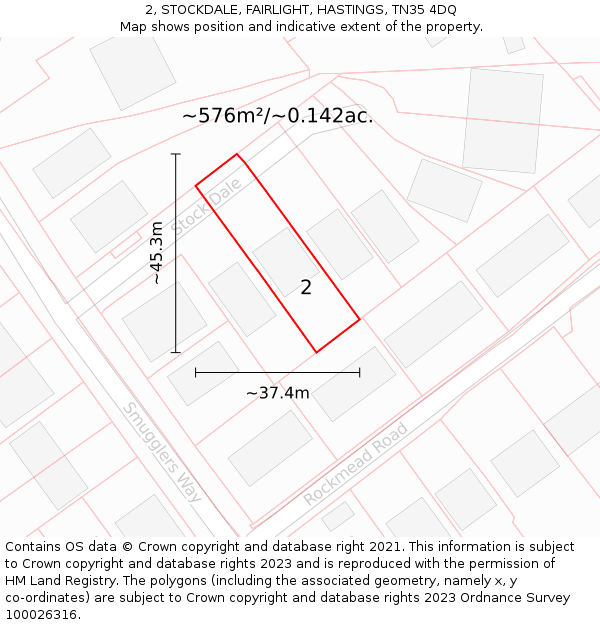 2, STOCKDALE, FAIRLIGHT, HASTINGS, TN35 4DQ: Plot and title map