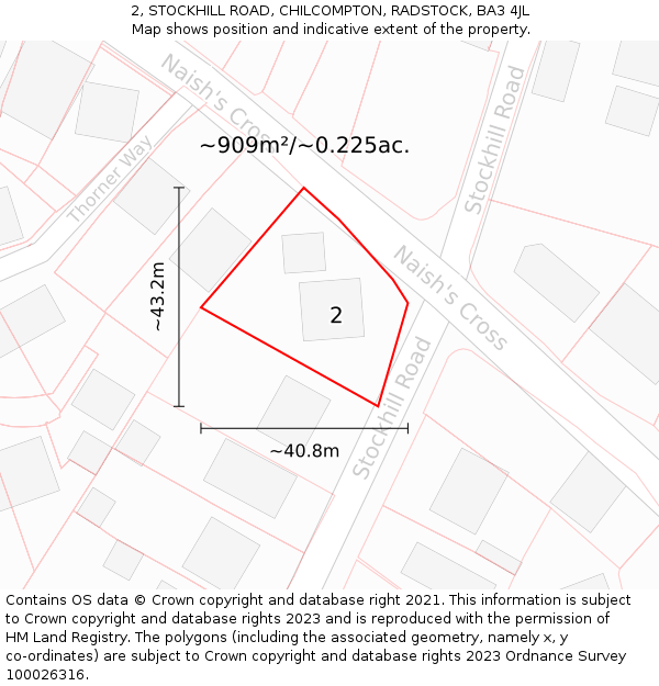 2, STOCKHILL ROAD, CHILCOMPTON, RADSTOCK, BA3 4JL: Plot and title map