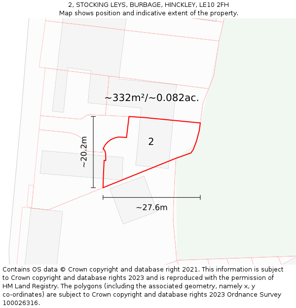 2, STOCKING LEYS, BURBAGE, HINCKLEY, LE10 2FH: Plot and title map