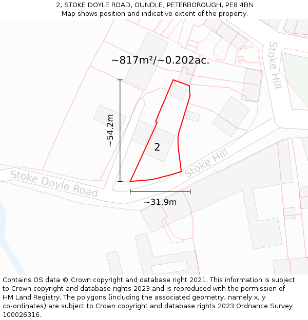 2, STOKE DOYLE ROAD, OUNDLE, PETERBOROUGH, PE8 4BN: Plot and title map