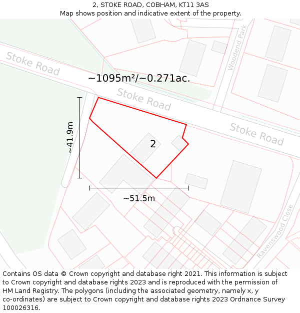 2, STOKE ROAD, COBHAM, KT11 3AS: Plot and title map