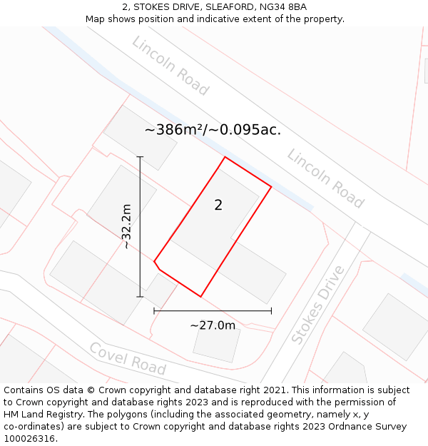 2, STOKES DRIVE, SLEAFORD, NG34 8BA: Plot and title map