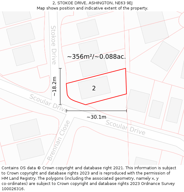 2, STOKOE DRIVE, ASHINGTON, NE63 9EJ: Plot and title map