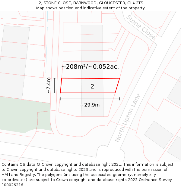 2, STONE CLOSE, BARNWOOD, GLOUCESTER, GL4 3TS: Plot and title map