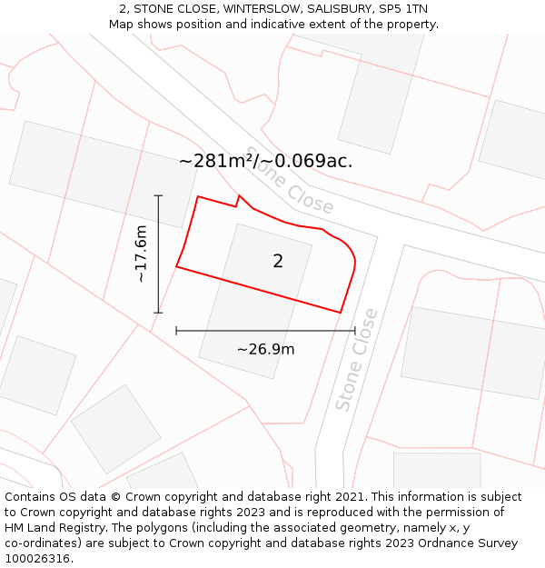 2, STONE CLOSE, WINTERSLOW, SALISBURY, SP5 1TN: Plot and title map