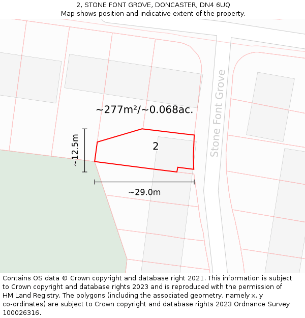 2, STONE FONT GROVE, DONCASTER, DN4 6UQ: Plot and title map