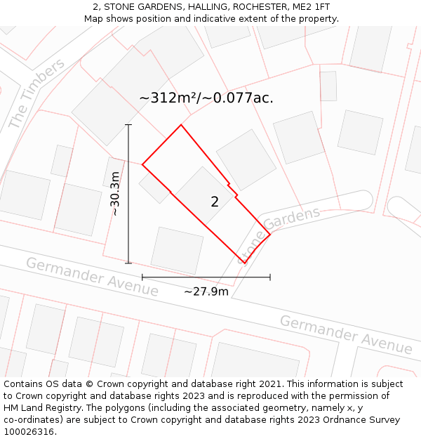2, STONE GARDENS, HALLING, ROCHESTER, ME2 1FT: Plot and title map