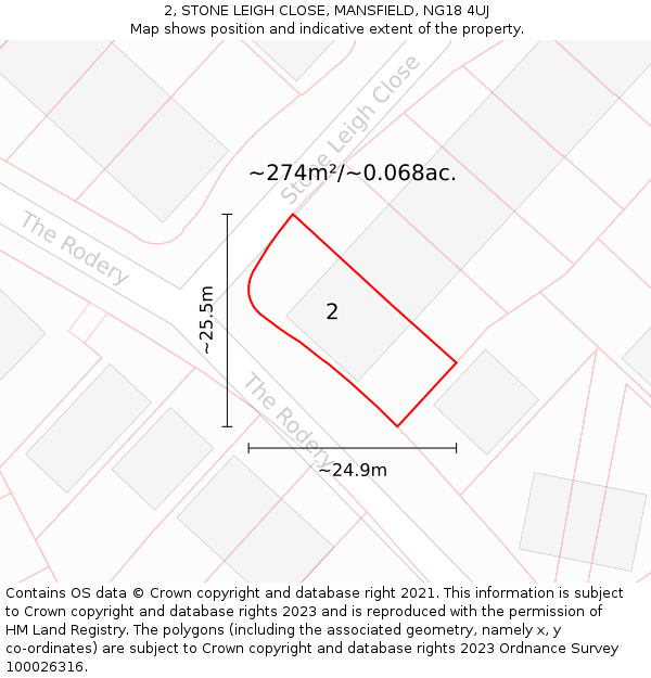 2, STONE LEIGH CLOSE, MANSFIELD, NG18 4UJ: Plot and title map