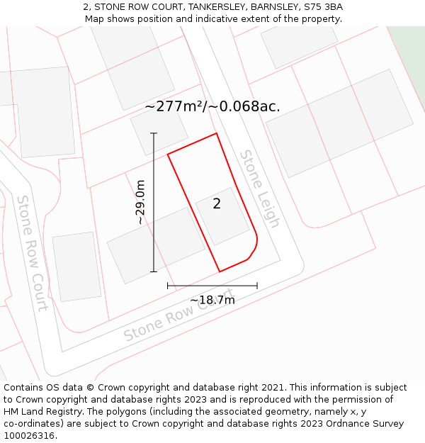 2, STONE ROW COURT, TANKERSLEY, BARNSLEY, S75 3BA: Plot and title map