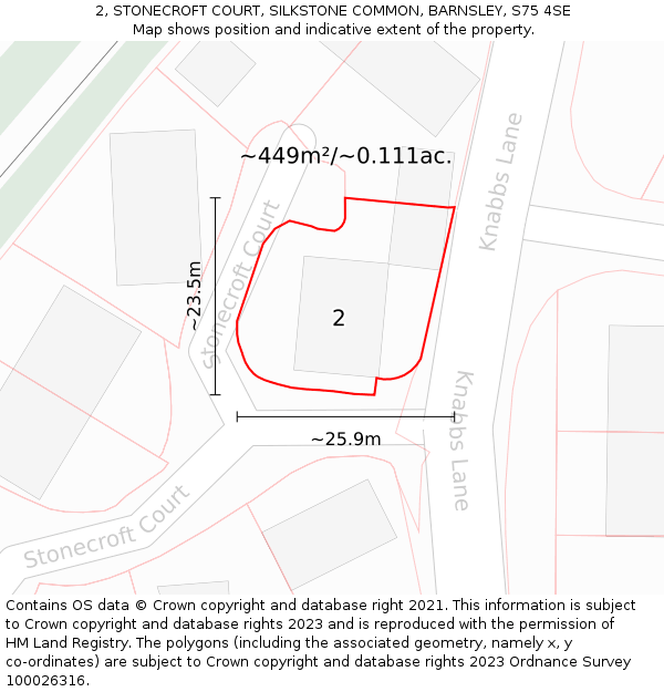 2, STONECROFT COURT, SILKSTONE COMMON, BARNSLEY, S75 4SE: Plot and title map