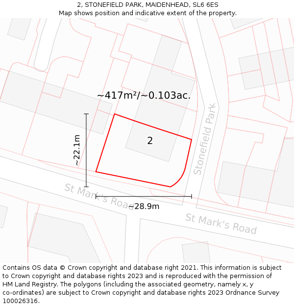 2, STONEFIELD PARK, MAIDENHEAD, SL6 6ES: Plot and title map