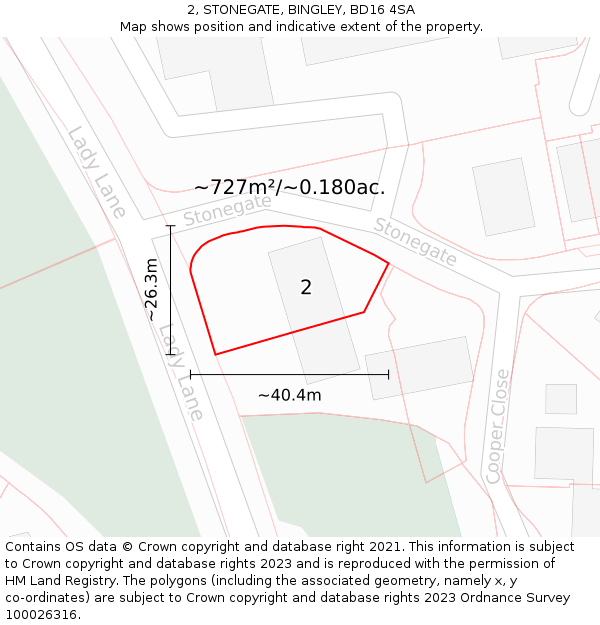2, STONEGATE, BINGLEY, BD16 4SA: Plot and title map