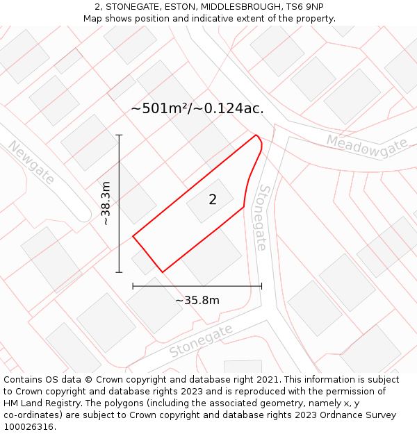 2, STONEGATE, ESTON, MIDDLESBROUGH, TS6 9NP: Plot and title map