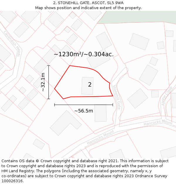2, STONEHILL GATE, ASCOT, SL5 9WA: Plot and title map