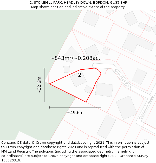 2, STONEHILL PARK, HEADLEY DOWN, BORDON, GU35 8HP: Plot and title map