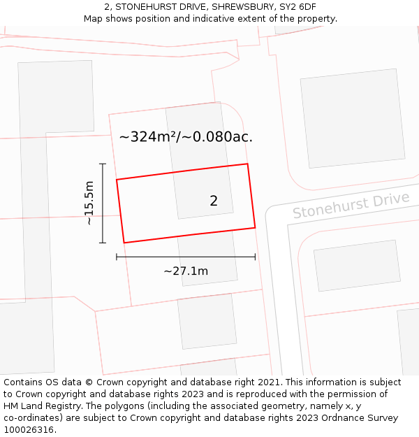 2, STONEHURST DRIVE, SHREWSBURY, SY2 6DF: Plot and title map