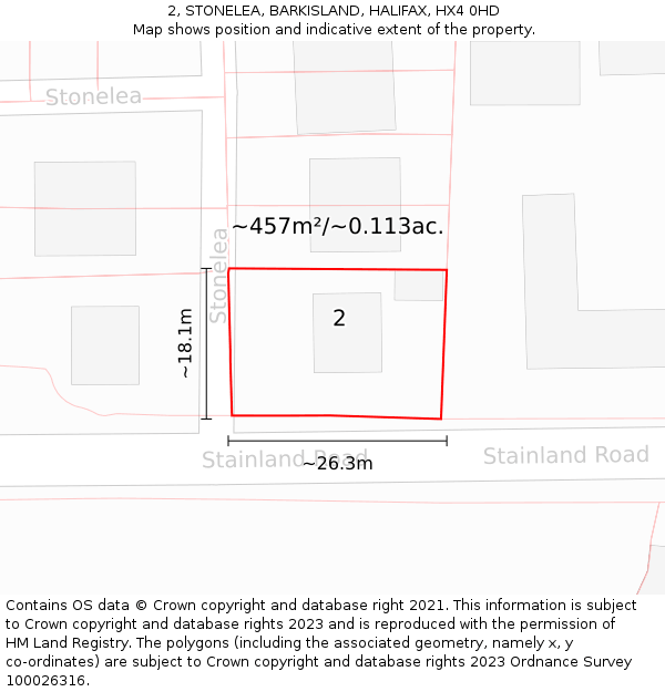 2, STONELEA, BARKISLAND, HALIFAX, HX4 0HD: Plot and title map
