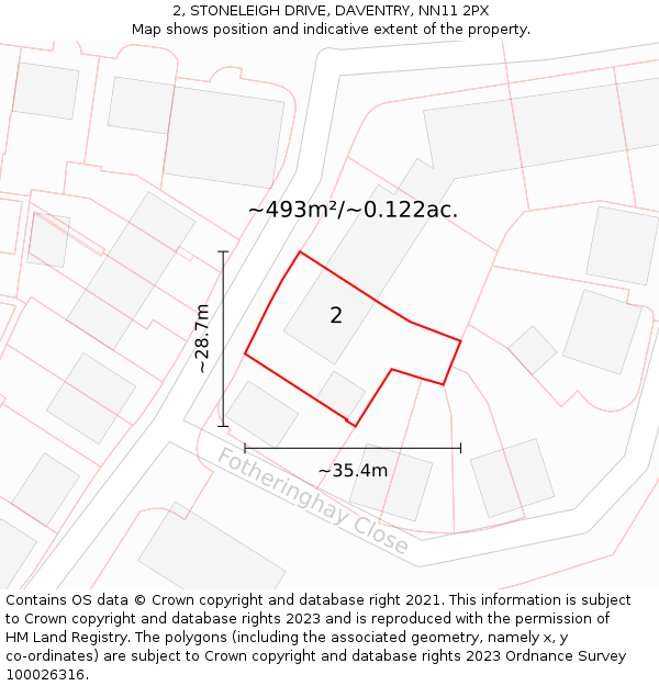2, STONELEIGH DRIVE, DAVENTRY, NN11 2PX: Plot and title map