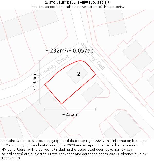 2, STONELEY DELL, SHEFFIELD, S12 3JR: Plot and title map