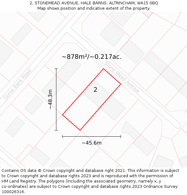 2, STONEMEAD AVENUE, HALE BARNS, ALTRINCHAM, WA15 0BQ: Plot and title map