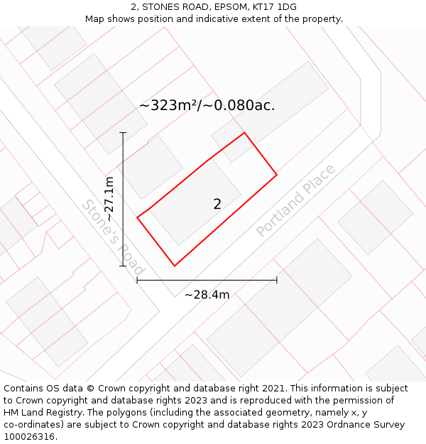 2, STONES ROAD, EPSOM, KT17 1DG: Plot and title map