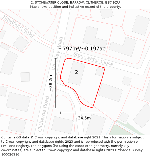 2, STONEWATER CLOSE, BARROW, CLITHEROE, BB7 9ZU: Plot and title map