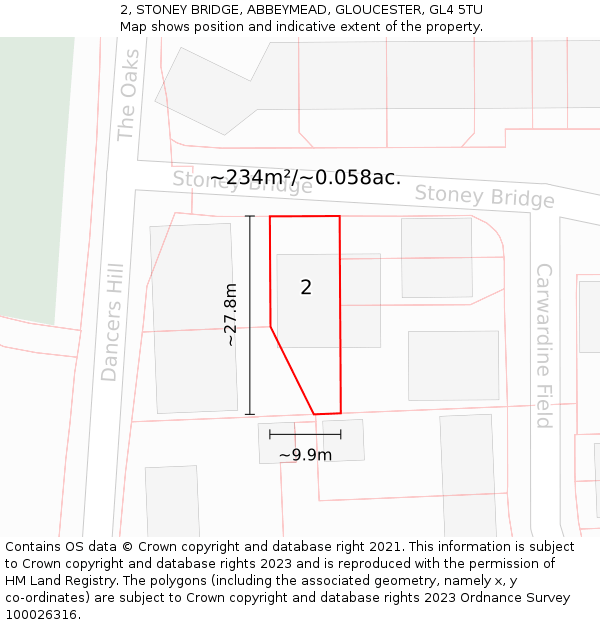 2, STONEY BRIDGE, ABBEYMEAD, GLOUCESTER, GL4 5TU: Plot and title map