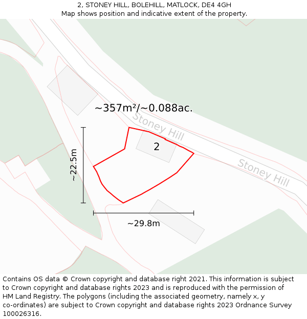 2, STONEY HILL, BOLEHILL, MATLOCK, DE4 4GH: Plot and title map